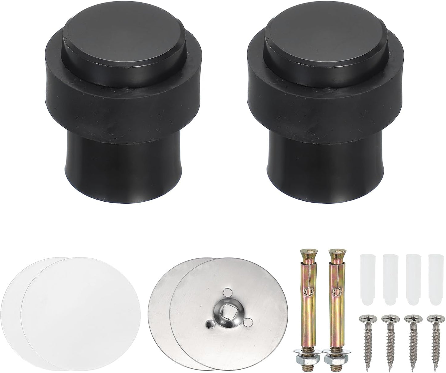 PATIKIL 2Set Round Door Stoppers, 46mm Stainless Steel Door Stop Doorstop Wedge Metal Cylinder Self Adhesive with Screw for Bottom of Door Floor Inside, Black