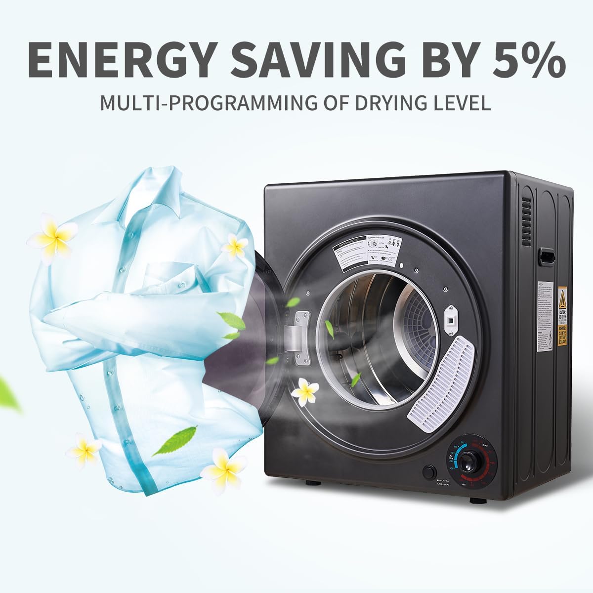 CTT 3.5 cu.ft Portable Dryer for Apartments,1500W Compact Dryer with 4 Drying Modes,120V Electric Dryers for Laundry, Apartments, RVs, Dorms, Black