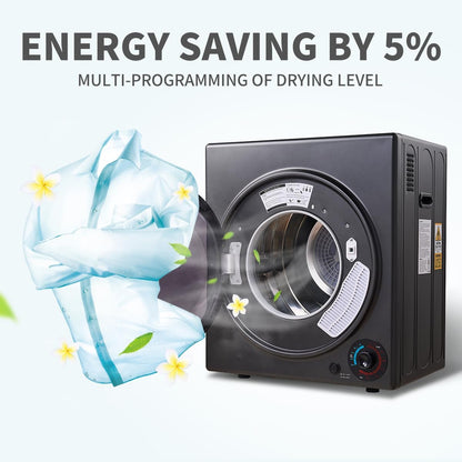 CTT 3.5 cu.ft Portable Dryer for Apartments,1500W Compact Dryer with 4 Drying Modes,120V Electric Dryers for Laundry, Apartments, RVs, Dorms, Black