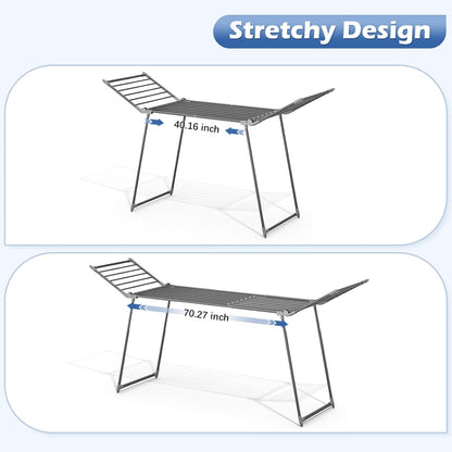 APEXCHASER Clothes Drying Rack Foldable, Large Drying Rack Clothing Retractable, Metal Clothes Airer for Bedding Towel Sweater Heavy Duty, Indoor Outdoor Use, 21.9"W x 100"L x 39"H, No Assembly, Grey