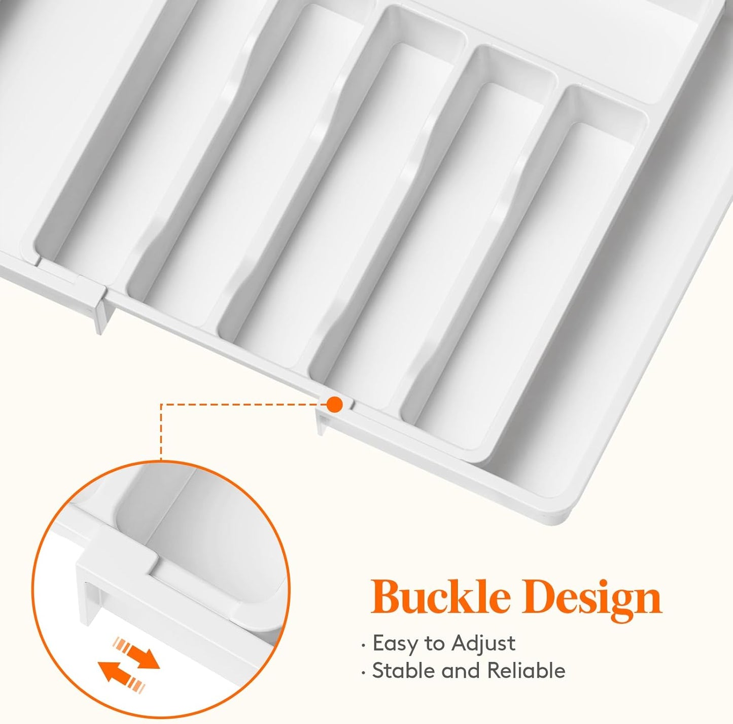 Lifewit Silverware Drawer Organizer and Utensil Organizer Set, Expandable Cooking Cutlery Tray for Kitchen, Adjustable Plastic Flatware Holder Storage Divider for Spoons Forks Knives, Large, White