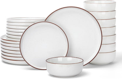 Famiware Mercury 24 Pieces Dinnerware Sets, Plates and Bowls Sets for 8, Microwave and Dishwasher Safe Dish Set, White