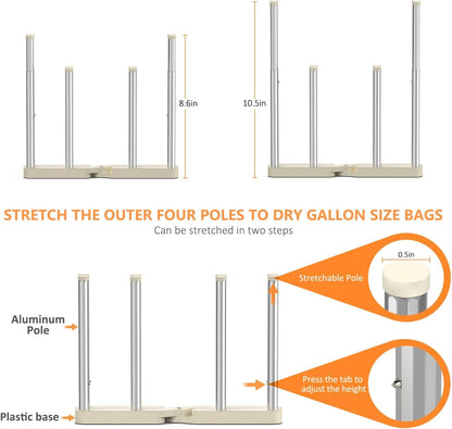 Reusable Storage Bag Drying Rack, Retractable Metal Bottle Drying Rack,Collapsible Cup Draining Rack for Water Bottles, Mason Jars,Mugs,Glass and Sports Bottle (2 PCS)