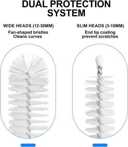 8 Pack Straw Brush Cleaner with Different Diameters (3mm-30mm) - 12" Long Nylon Brush for Water Bottles, Baby Bottles, Sippy Cups & Tumblers | Reusable Tube Cleaner for Straws and Narrow Pipes