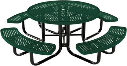Coated Outdoor Furniture Heavy-Duty Portable Outdoor Kids Table with Umbrella Hole, Punched Steel Kids Picnic Table, Commercial-Grade, Made in America (46 In, Round, Childrens, Textured Green)