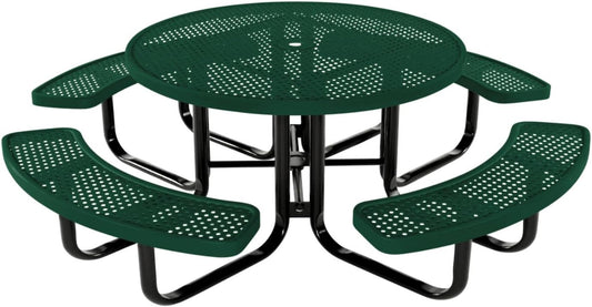 Coated Outdoor Furniture Heavy-Duty Portable Outdoor Kids Table with Umbrella Hole, Punched Steel Kids Picnic Table, Commercial-Grade, Made in America (46 In, Round, Childrens, Textured Green)