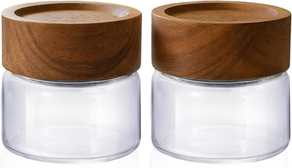 2-Pack 4 oz Leakproof Mason Jars with Airtight Acacia Wood Lids - Small Glass Food Storage Containers for Overnight Oats, Spices, Snacks, Kitchen Pantry Organization