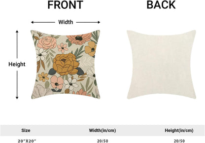 CXMEIFLY Spring Floral Pillow Covers 20 x 20 Inch Set of 2 for Vintage Mustard Yellow Pink Flowers Decor Throw Pillows Plant Cream Outdoor Decorative Cushion Cases for Couch Bed Decorations