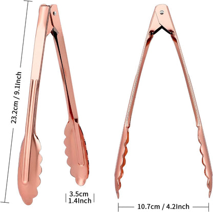 MSY BIGSUNNY 9 Inch Kitchen Food Tongs for Cooking and Serving Tongs- Aluminum - Set of 3 (pink gold)