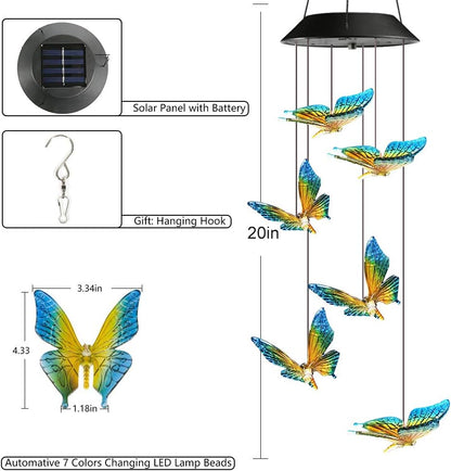 Toodour Solar Wind Chime, Color Changing Wind Chimes Butterfly, LED Decorative Mobile, Gifts for Mom Grandma, Waterproof Outdoor Decorative Lights for Garden, Patio, Yard, Window, Outdoor Decor