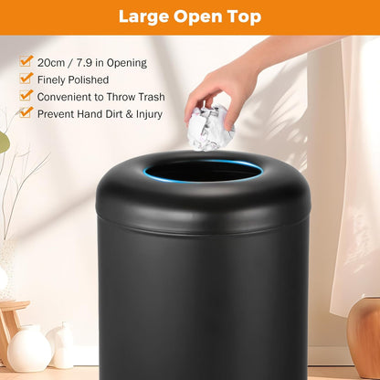 BEAMNOVA Commercial Trash Can 16.5 Gal Open Top Black Outdoor Indoor Garbage Enclosure Inner with Lid Inside Bucket 15 * 30.7 inch Stainless Steel Industrial Waste Container