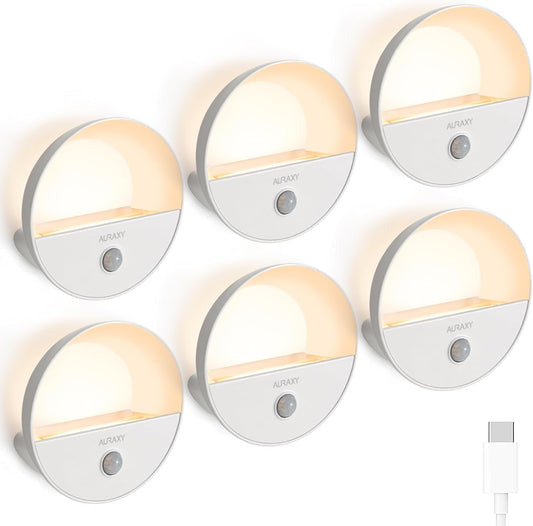 Rechargeable Battery Night Light, Motion Sensor Night Light, LED Warm White Magnetic Stick-on Motion Sensored Hallway Light, with Dusk to Dawn Sensor for Stairs, Wall, Closet, Cabinet (6 Pack)