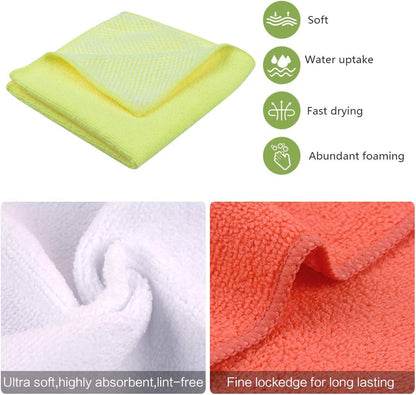 SINLAND 5 Color Assorted Microfiber Dish Cloth Best Kitchen Cloths Cleaning Cloths with Poly Scour Side 12Inchx12Inch 20 Pack (Pinkx4+bluex4+whitex4+yellowx4+greenx4)