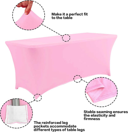 IVAPUPU 8FT Table Cloth for Rectangular Fitted Events Stretch Pink Table Covers Washable Cover Spandex Tablecloth Protector for Party, Wedding, Cocktail, Banquet, Festival