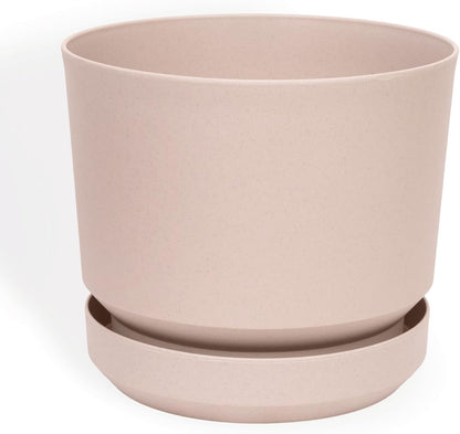 Elly Décor 8 inch Plastic Cylinder Planter Pot with Self-Watering Saucer and Drainage Hole,Lightweight & Extremely Durable, 8"x 8", Ivory