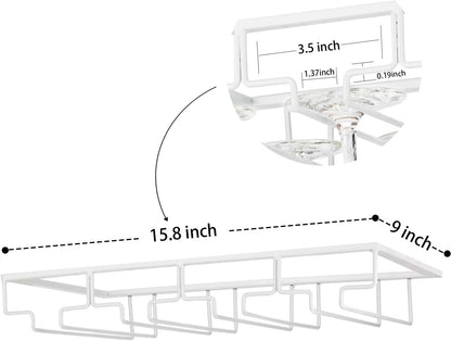 Wine Glass Rack - Under Cabinet Stemware Wine Glass Holder Glasses Storage Hanger 2 Pack Metal Organizer for Bar Kitchen 4 Rows White