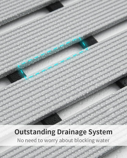 PADOOR Shower-Mat Non Slip, Heavy Duty Bathtub-Mat Curlable Quick Drain Sturdy Bath Tub Mat Without Suction Cups for Indoor Outdoor Use 17x26 Inch Grey