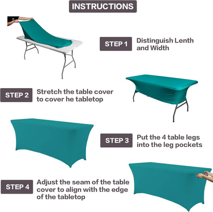 IVAPUPU 2 Pack 4FT Table Cloth for Rectangular Fitted Events Stretch Lake Blue Table Covers Washable Cover Spandex Tablecloth Protector for Party, Wedding, Cocktail, Banquet, Festival