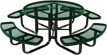 Coated Outdoor Furniture Heavy-Duty Portable Outdoor Kids Table with Umbrella Hole, Expanded Metal Kids Picnic Table, Commercial-Grade, Made in America (46 In, Round, Childrens, Green)
