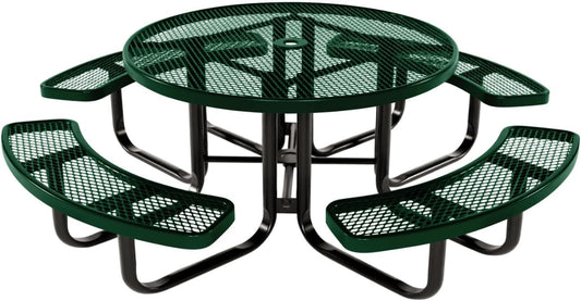 Coated Outdoor Furniture Heavy-Duty Portable Outdoor Kids Table with Umbrella Hole, Expanded Metal Kids Picnic Table, Commercial-Grade, Made in America (46 In, Round, Childrens, Green)