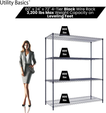 60"x24"x72" Premium Metal Steel 4-Tier Wire Shelving NSF 3200 LBS MAX Capacity Heavy Duty Storage Rack for Hospitals, Schools, Commercial Spaces, and Garages w/Premium Wheels