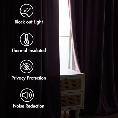 MIULEE Lavender Velvet Curtains 96 inches 2 Panels - Luxury Room Darkening Window Drapes for Bedroom Living Room Thermal Insulated Super Soft Blackout, Back Tab Rod Pocket Pinch Pleated, Purple