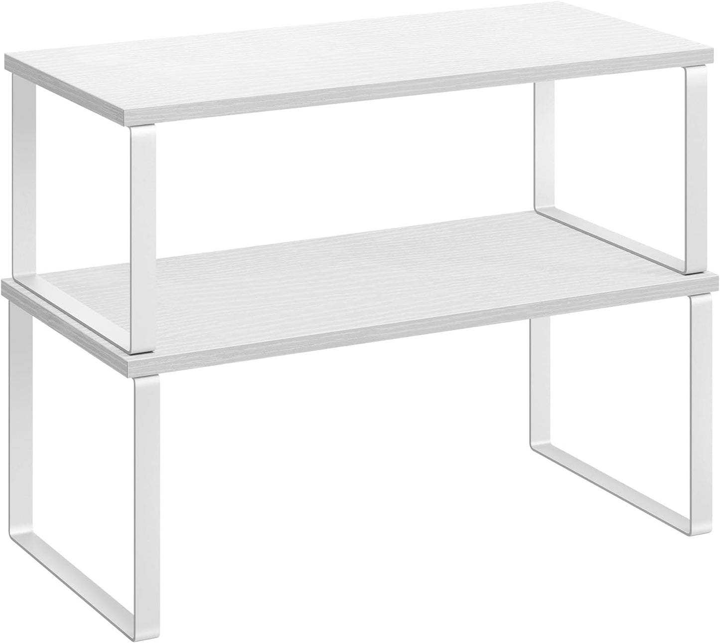 SONGMICS Cabinet Organizer Shelf, Set of 2 Kitchen Counter Shelves, Kitchen Storage, Spice Rack, Stackable, Expandable, Metal and Engineered Wood, Cloud White and Snow White UKCS025W01