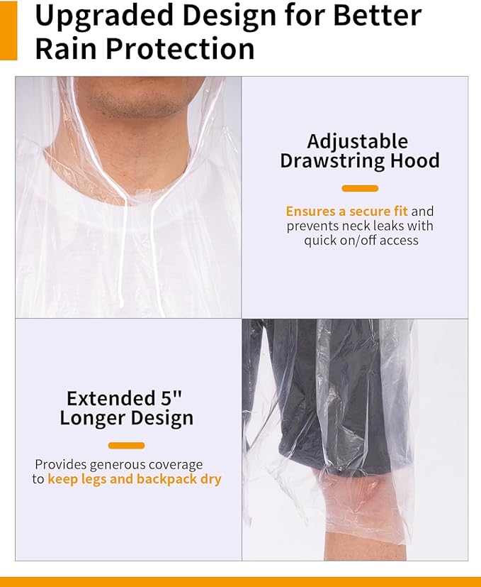 Hitituto Rain Ponchos for Adults - Extra Long Emergency Poncho with Hood, 6/12/24 Family Pack Raincoat, Home Survival Kits