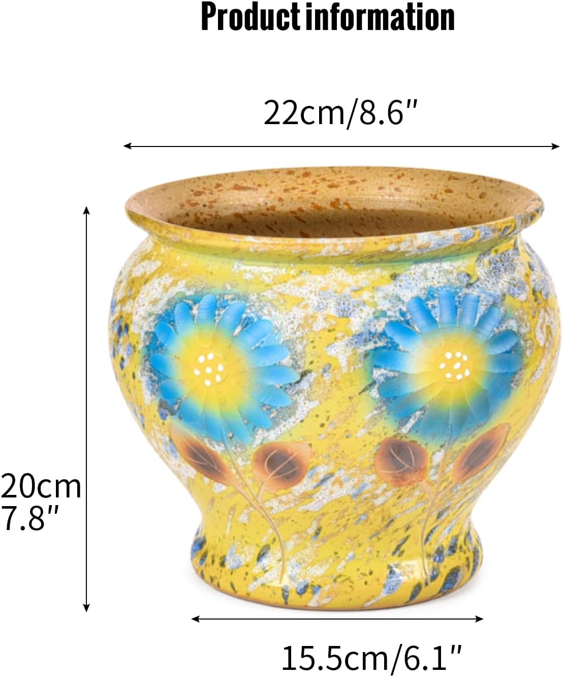 Sungmor Ceramic Hand Painted Succulent Flower Pots, 9 Inch Large Pottery Pots for Indoor Outdoor Plants, Decorative Ceramic Vase for Flower Arrangement Home Decor, Vintage Centerpieces Flowerpot