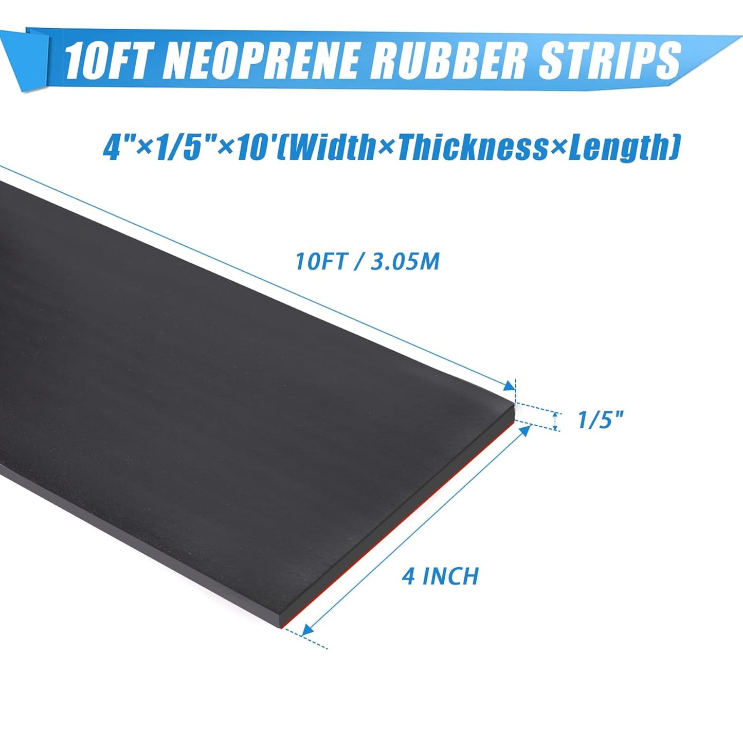 Neoprene Rubber Strips Self Adhesive Sheets, Rolls & Strips with Adhesive Backing Rubber Pads Self Stick Seal Gasket Tape for Matting Padding - 4" Wide x 1/5" Thick x 10' Long