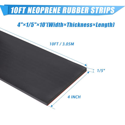 Neoprene Rubber Strips Self Adhesive Sheets, Rolls & Strips with Adhesive Backing Rubber Pads Self Stick Seal Gasket Tape for Matting Padding - 4" Wide x 1/5" Thick x 10' Long