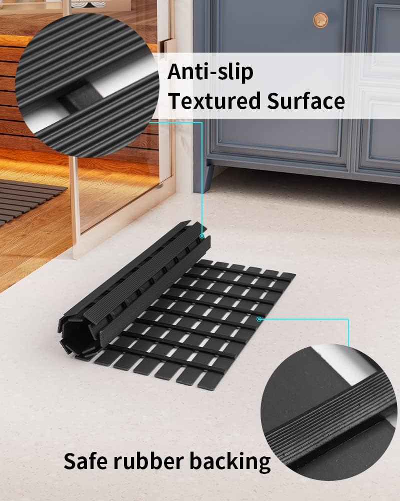 Shower-Mat Non Slip, PADOOR Heavy Duty Bathtub-Mat Curlable Quick Drain Sturdy Bath Tub Mat Without Suction Cups for Indoor Outdoor Use 17x36 Inch Black