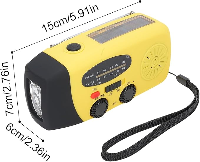 2000mAh Wind Up Radio, Portable Solar Emergency Radio with SOS Alarm, AM FM Weather and Torch, for Power Outage Camping Hiking (Yellow)