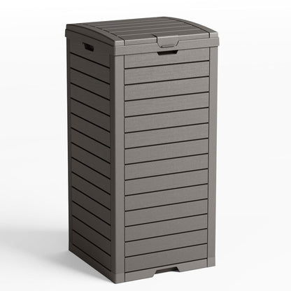 31 Gallon Outdoor Trash Can with Tiered Lid and Drip Tray,Waterproof Resin Waste Bin Indoor,Durable,Stylish,Lightweight Garbage Bin for Patio,Kitchen,Backyard and Office(Gray)