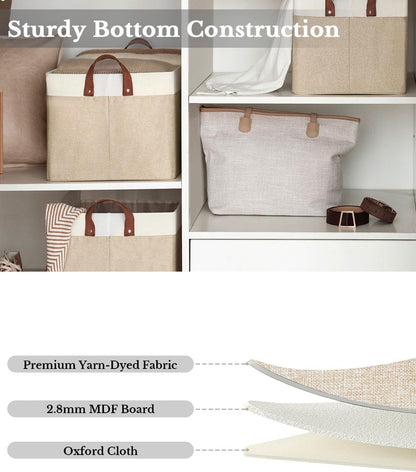 StorageWorks Storage Bins, Fabric Storage Bins for Shelves, Extra Large Storage Baskets with Metal Frame, Closet Baskets and Bins with Handles, Jumbo, Brown and White, 2-Pack