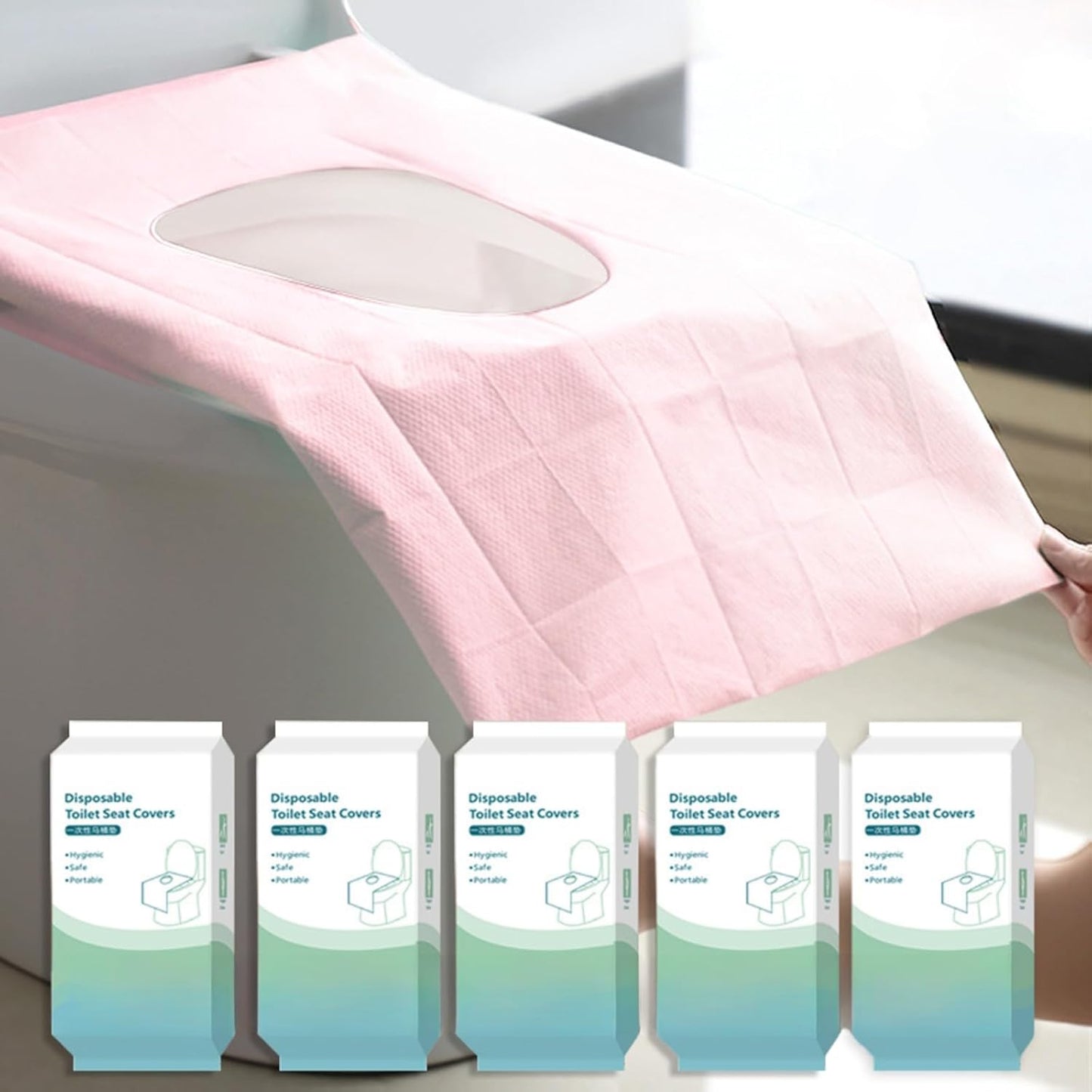50 Pack Toilet Seat Covers Disposable 16x24 Inch XL Portable Toilet Liners Travel Seat Cover for Outdoors,Hotel, Hospital, Travel, Public Toilet Seat Cover (50pack, PINK)