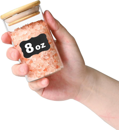 8oz Glass Food Storage Jars, Glass Jars with Bamboo Lids, Kitchen Storage Jars, Set of 12, Canisters with Airtight Lids for Spice, Coffee, Cookie, Pantry Organizers