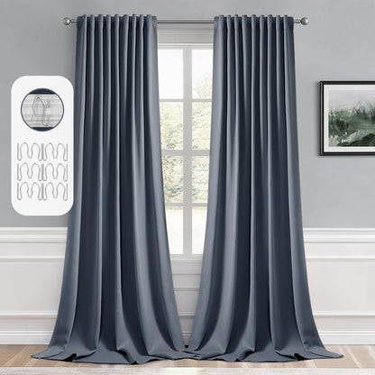 MIULEE Stone Blue Back Tab Blackout Curtains 120 Inch Long 2 Panels Set for Bedroom, Rod Pocket/Pinch Pleated Extra Long Thermal Insulated Living Room Darkening Light Blocking 10FT Drapes