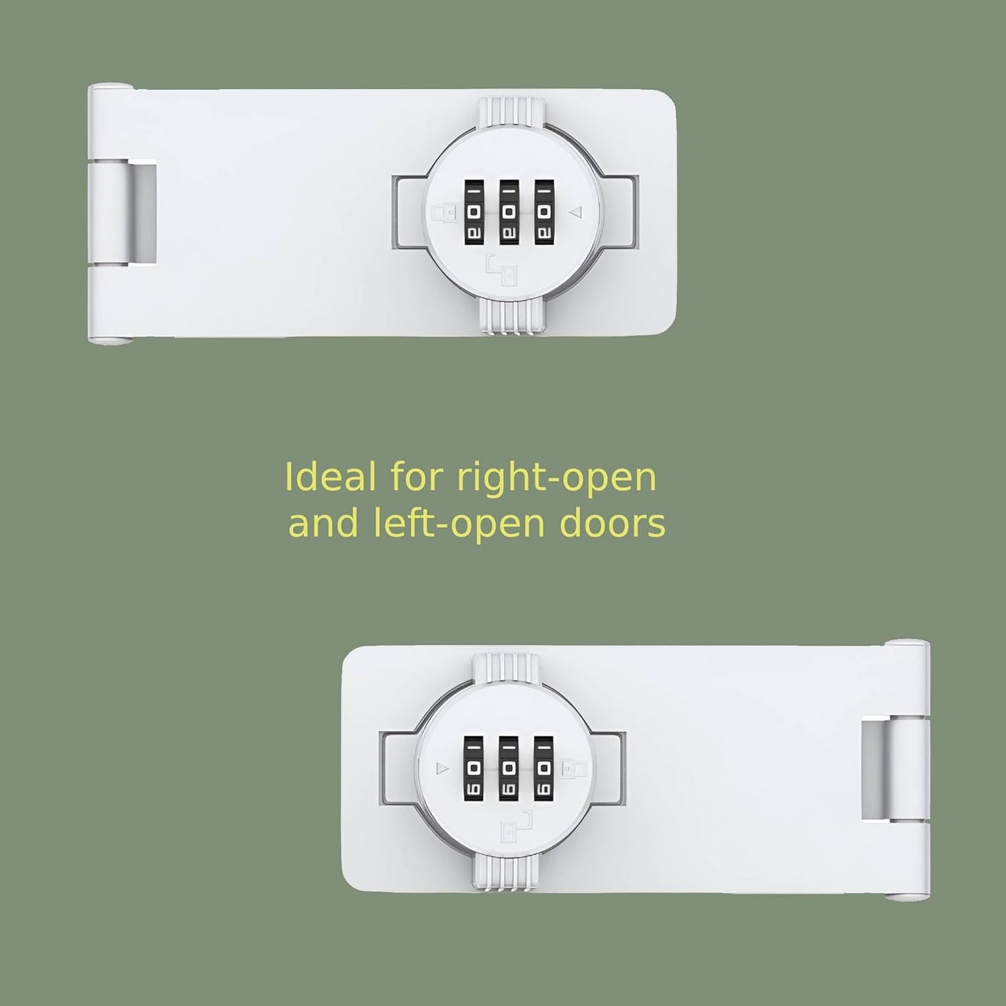 Keyless Combination Lock - 3-Digit Combination Lock for Doors - Twist Knob Hasp Latch Lock with Password Code - Zinc Alloy Door Latch for Kitchen Drawers, Cabinets, Cupboard (White)