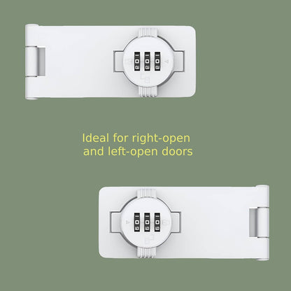 Keyless Combination Lock - 3-Digit Combination Lock for Doors - Twist Knob Hasp Latch Lock with Password Code - Zinc Alloy Door Latch for Kitchen Drawers, Cabinets, Cupboard (White)