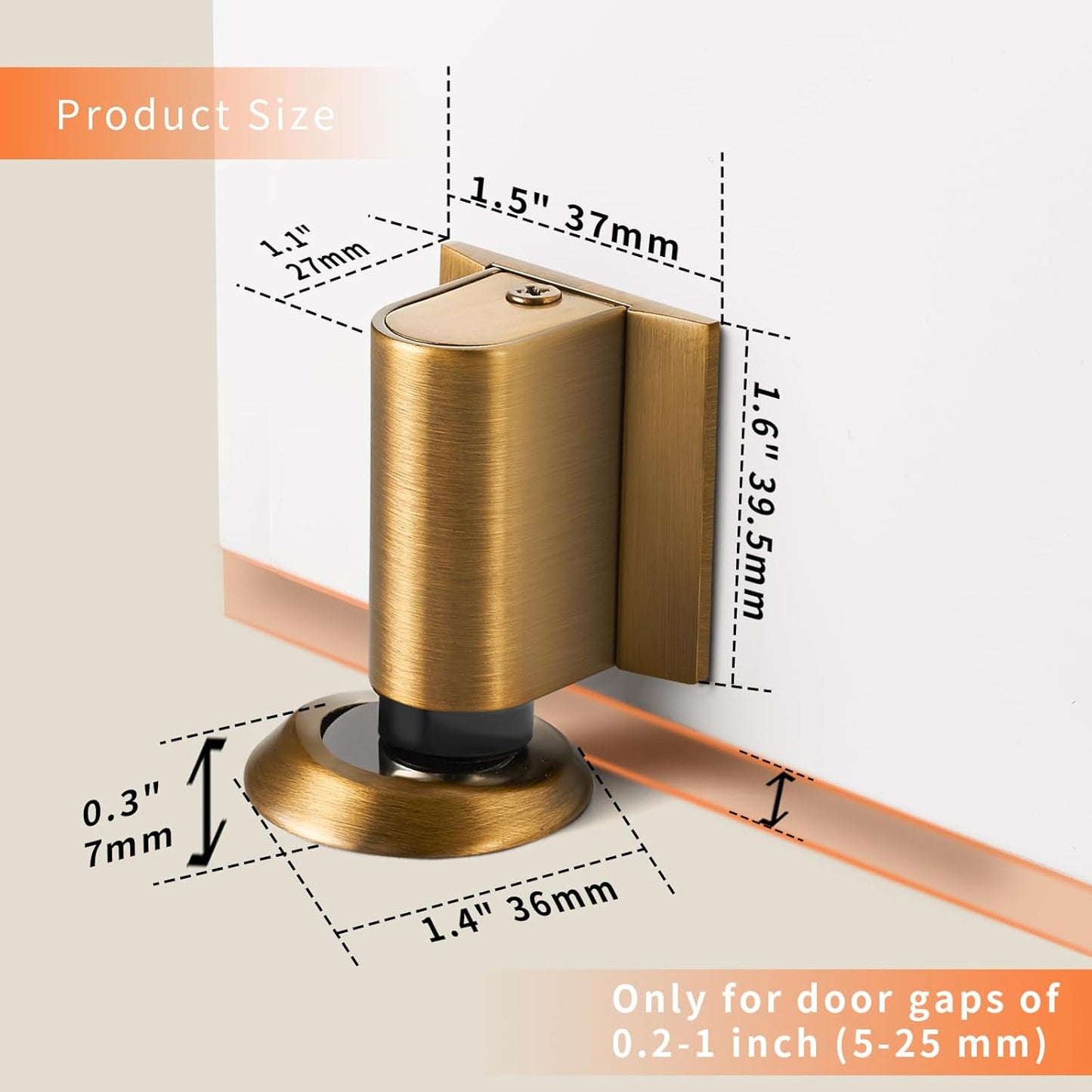 Bak Bo Magnetic Door Stoppers 1 Pack Bottom of Door Holder Keep Door Open No Drilling Magnet Floor Door Stop with Screws and Adhesive Antique Brass DS268AB-1