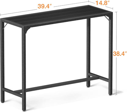 ODK 39 Inch Outdoor Bar Table, Patio Counter Bar Height Table with Weather Resistant Waterproof Top for Hot Tub Garden, Yard, Balcony, Poolside, Indoor (Black)