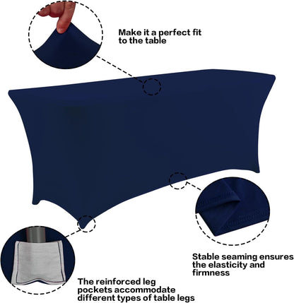 IVAPUPU 2 Pack 4FT Table Cloth for Rectangular Fitted Events Stretch Jean Blue Table Covers Washable Cover Spandex Tablecloth Protector for Party, Wedding, Cocktail, Banquet, Festival