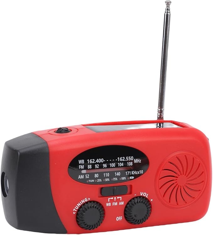 CUIFATI Solar Hand Crank Emergency Radio with LED Flashlight, 2000mAh Portable Weather Radio with AM FM WB, Rechargeable Battery Powered Radio for Outdoor