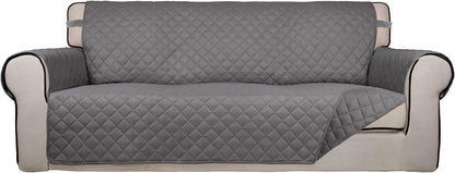 PureFit Reversible Quilted Sofa Cover, Water Resistant Slipcover Furniture Protector, Washable Couch Cover with Non Slip and Elastic Straps for Kids, Dogs, Pets (Sofa, Gray/Gray)
