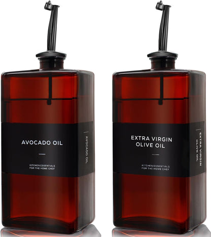 Olive Oil Dispenser Bottle for Kitchen, UV-Protected Dark Glass 16.9oz, Oil and Vinegar Dispenser Set, Soy Sauce Dispenser, Coffee Syrup Bottles- 16.9oz, Set of 2