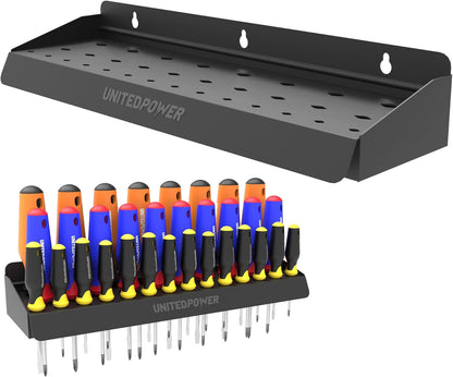 UNITEDPOWER Screwdriver Holder, Wall Mount Storage Rack Organizer for Workshop, Shed, Garage, Home, Stores up to 32 Screwdrivers or Small Tools