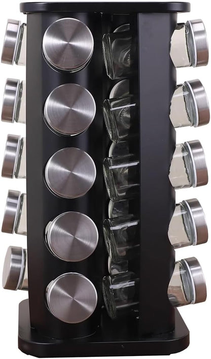 Spice Rack, Spice Rack Organizers for Countertop, Rotating Countertop Spice Rack, Revolving Spice Rack for Kitchen, Kitchen Gadgets, Organizer Rack with Spice Jars (Black, SquareHead_20Jars)