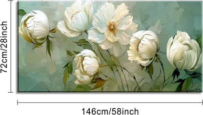 LASMOND Blooming White Flowers Plants Wall Art Decor Artwork for Bedroom (30x60 Inches)