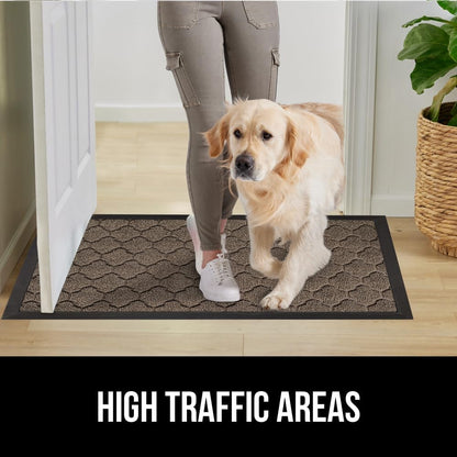 GORILLA GRIP 100% Waterproof All-Season WeatherMax Doormat US Designed Natural Rubber, Stain and Fade Resistant, Low Profile Indoor Outdoor Door Mats, Easy Clean Patio Mat, 17x29, Latte Quatrefoil
